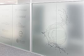 Office frosted glass logos