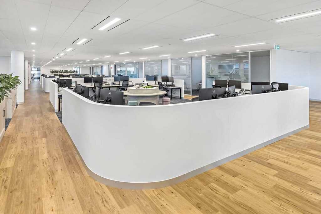low curved wall open plan fitout