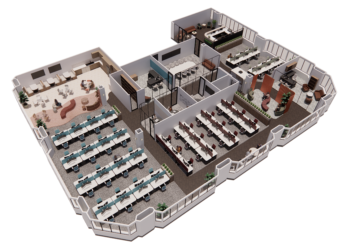 3D executive office plan rendering