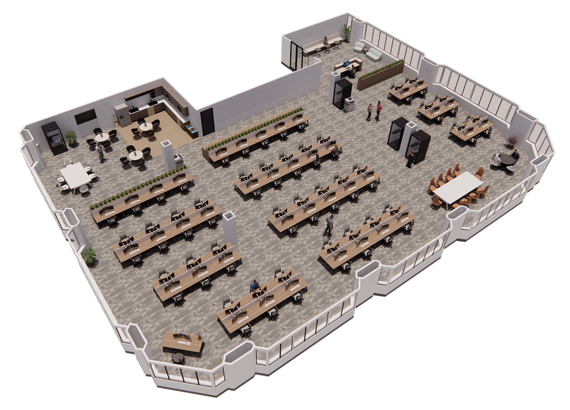 3D open plan office rendering