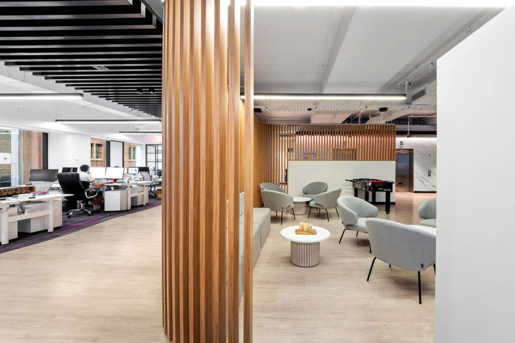 office breakout area wooden screen